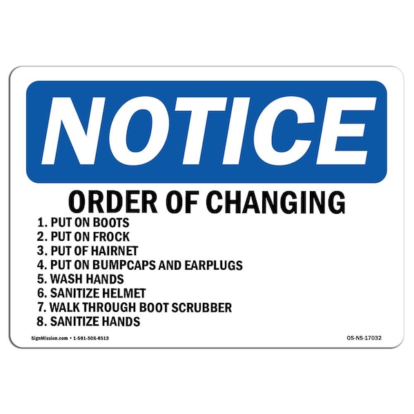 OSHA, Order Of Changing 1. Put On Boots 2. Put, 24in X 18in Plastic, 24" W, 18" H, Landscap